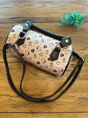 Hello Kitty KT Monogram Faux Leather Barrel Bag Boston Bag Y2k Logo Design